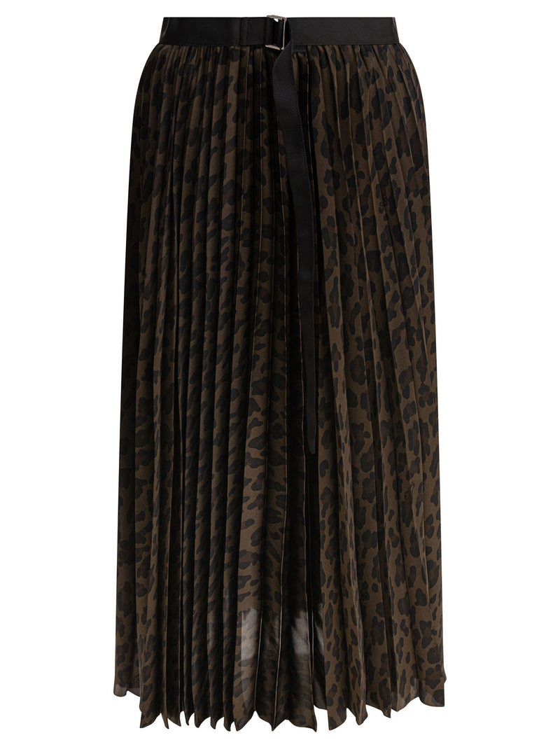Sacai Falda Sacai marrón con estampado de leopardo - World Class Fashion