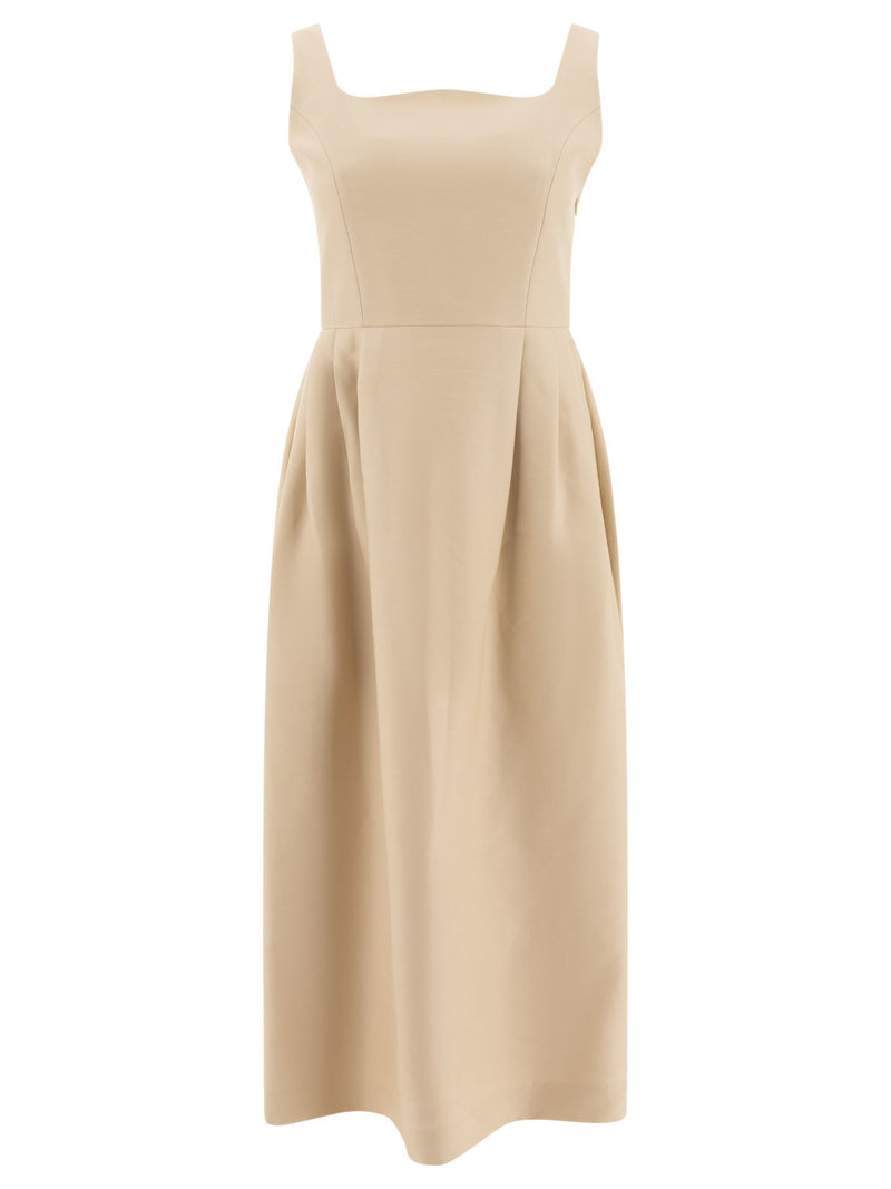 Sandbeige Vestido de mujer en lana y seda color amarillo claro beige arena - World Class Fashion