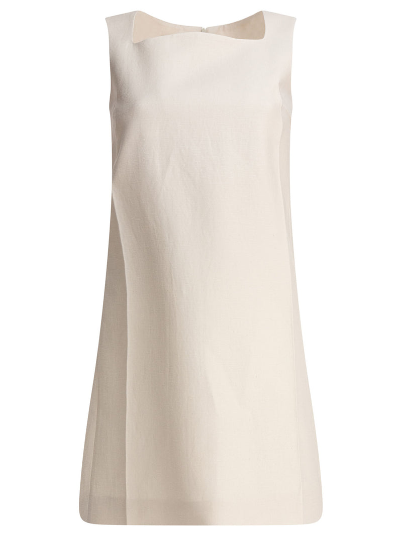 Sandbeige Vestido de mezcla de algodón y lino color arena para mujer - World Class Fashion