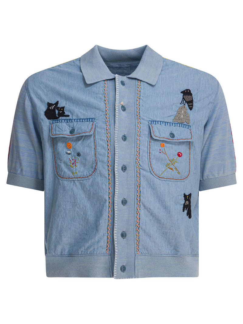 Kapital Kapital Knit And Chambray Shirt Light Blue - World Class Fashion