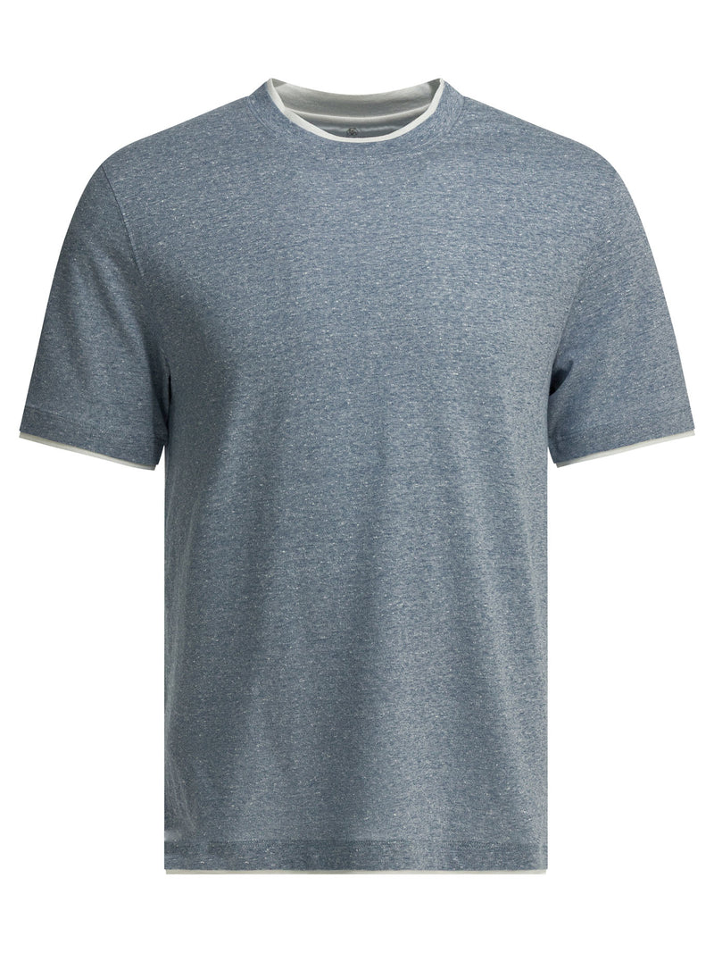 Brunello Cucinelli Brunello Cucinelli Mixed Linen Cotton T-shirt Light Blue - World Class Fashion