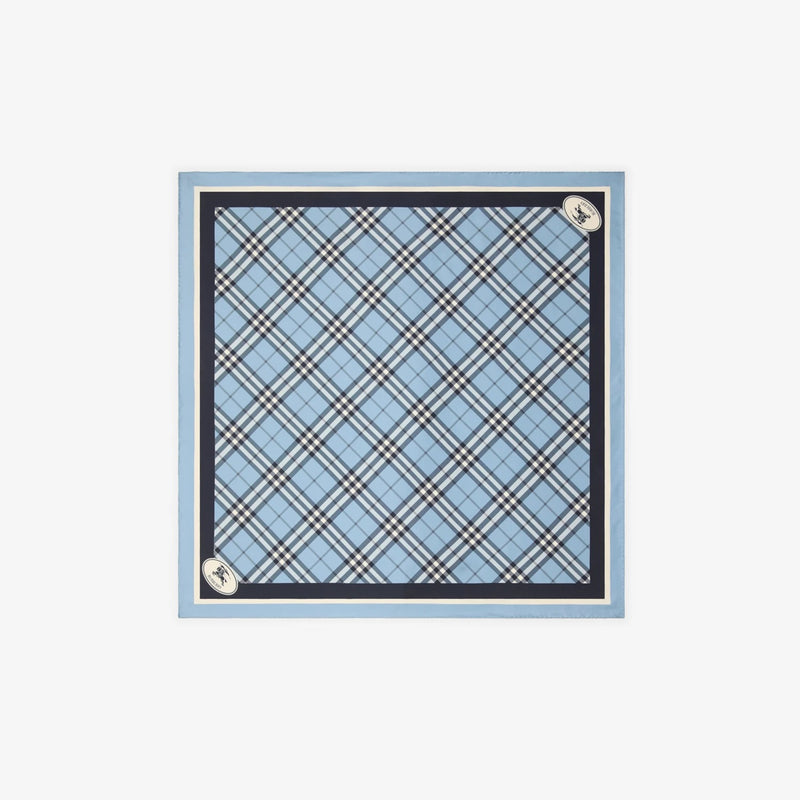Burberry Burberry Silk Foulard With Check Blue - World Class Fashion