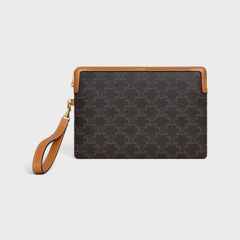 Celine Celine Triomphe Pouch Leather Canvas Brown Women - World Class Fashion