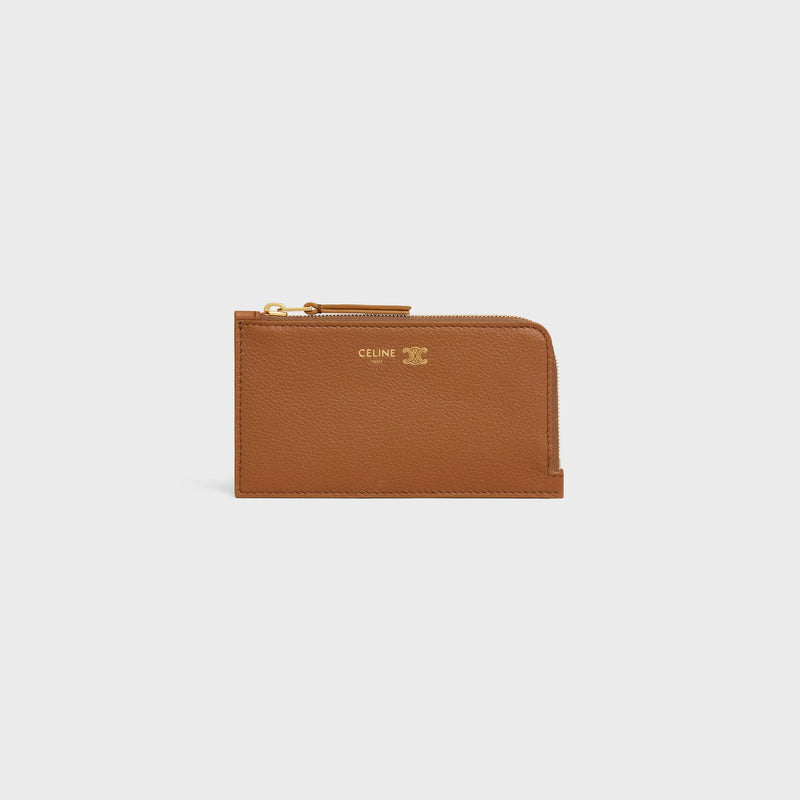 Celine Celine Zippered Leather Triomphe Card Holder Brown - World Class Fashion