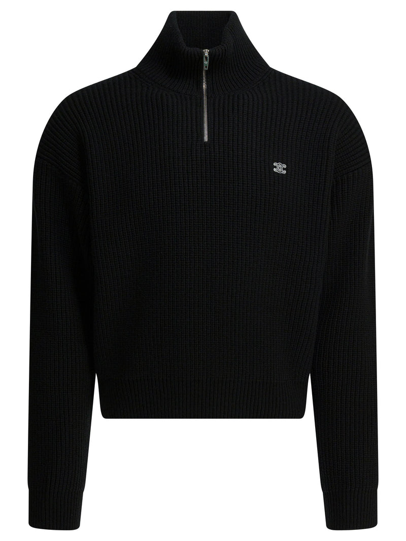 Celine Celine Suéter de lana con media cremallera para hombre, color negro - World Class Fashion