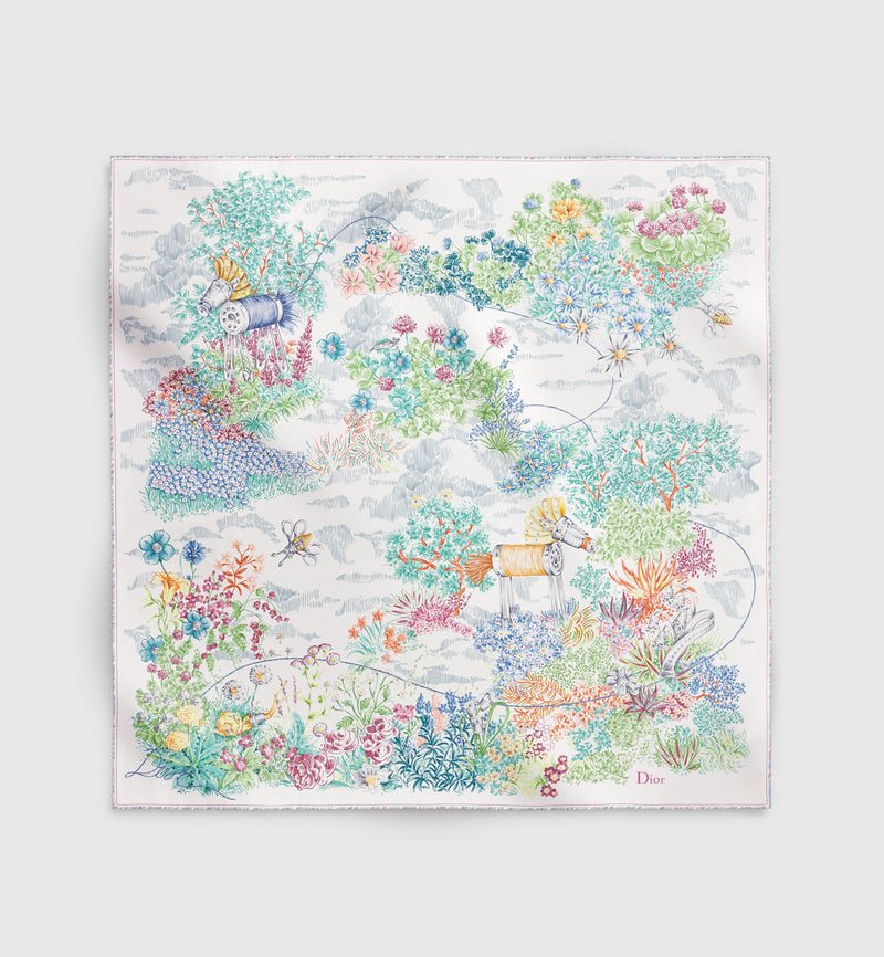 Dior Dior Dior Charming Garden 90 Silk Scarf White - World Class Fashion