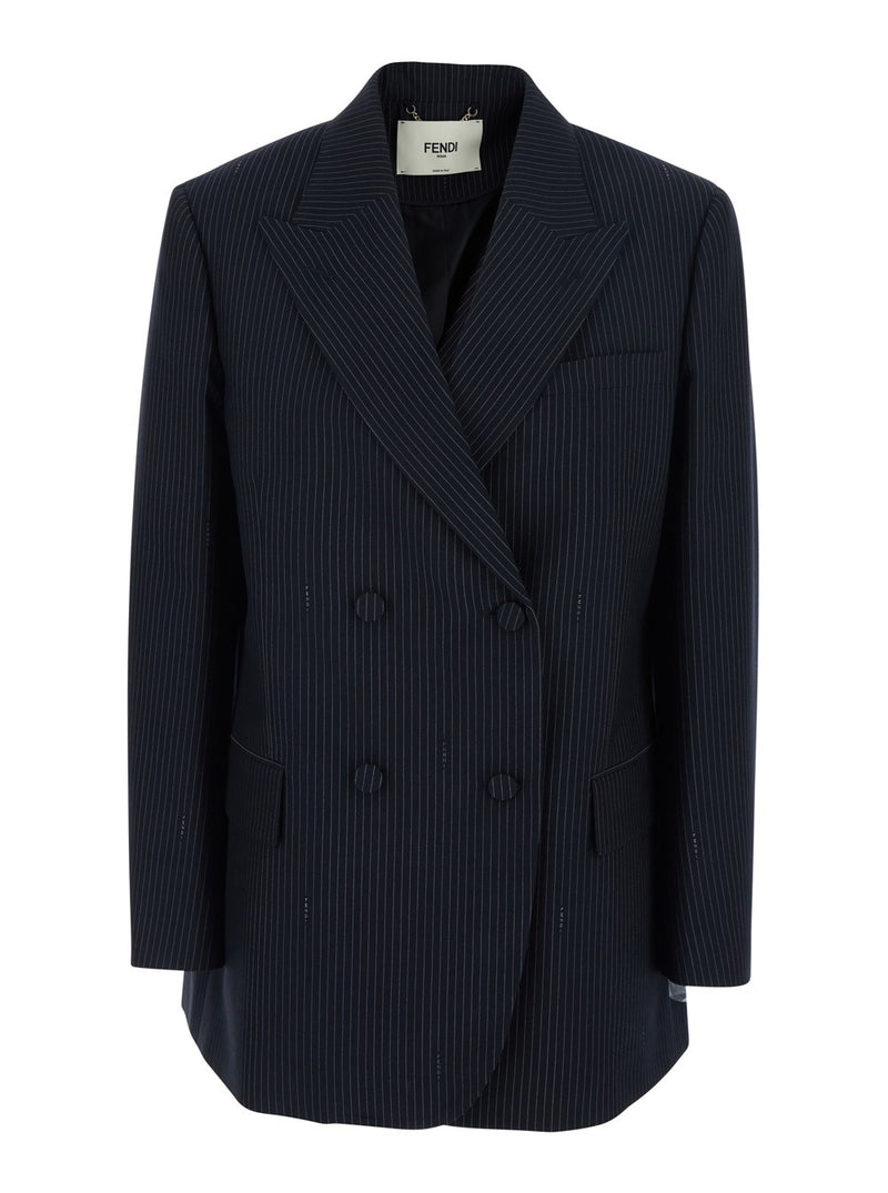 Fendi Fendi Double Breasted Wool Coat Blue Women - World Class Fashion