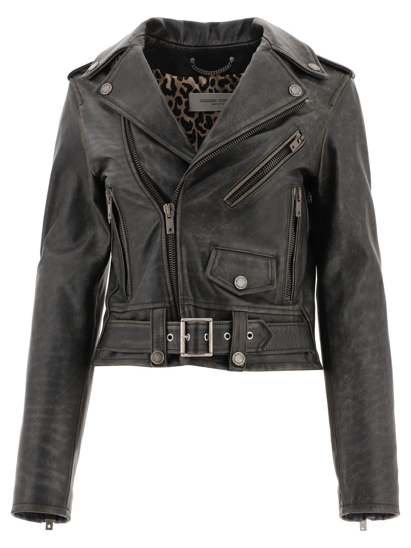 Golden Goose Chaqueta de cuero negra con cinturón para mujer Golden Goose - World Class Fashion