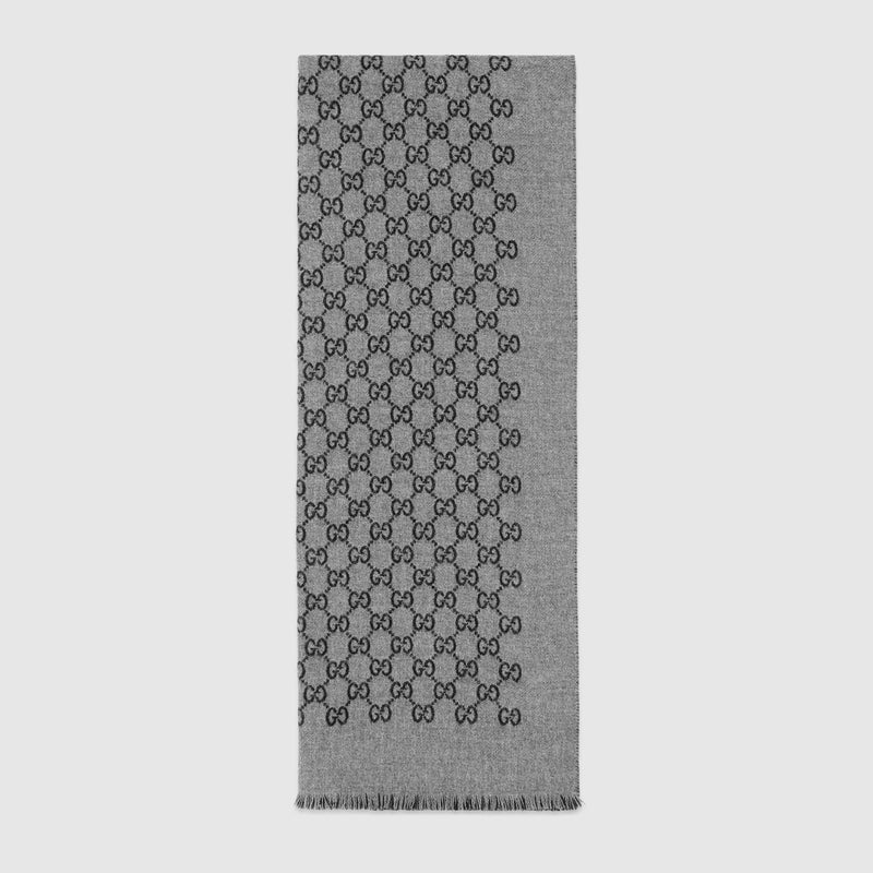 Gucci Bufanda de lana Gucci con motivo GG Jacquard Negra - World Class Fashion