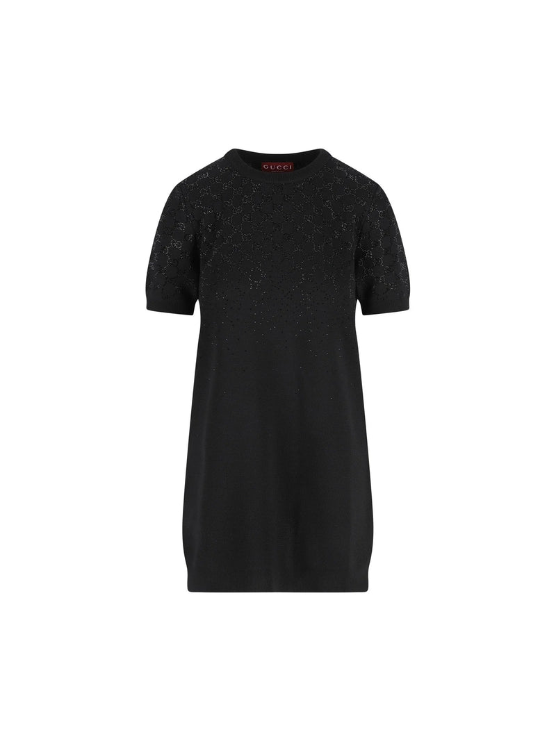 Gucci Gucci Wool Blend Short Sleeves Dress Black - World Class Fashion