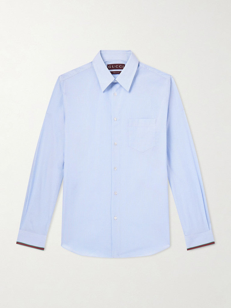Gucci Gucci Striped Poplin Cotton Shirt Light Blue - World Class Fashion