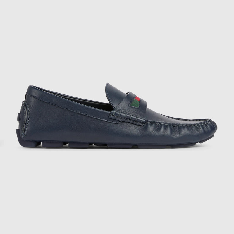 Gucci Mocasines de piel Gucci con detalles Web azules para hombre - World Class Fashion