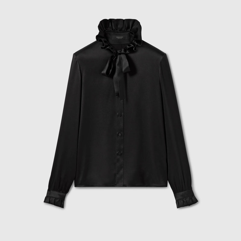 Gucci Gucci Silk Satin Shirt With Bow Black - World Class Fashion