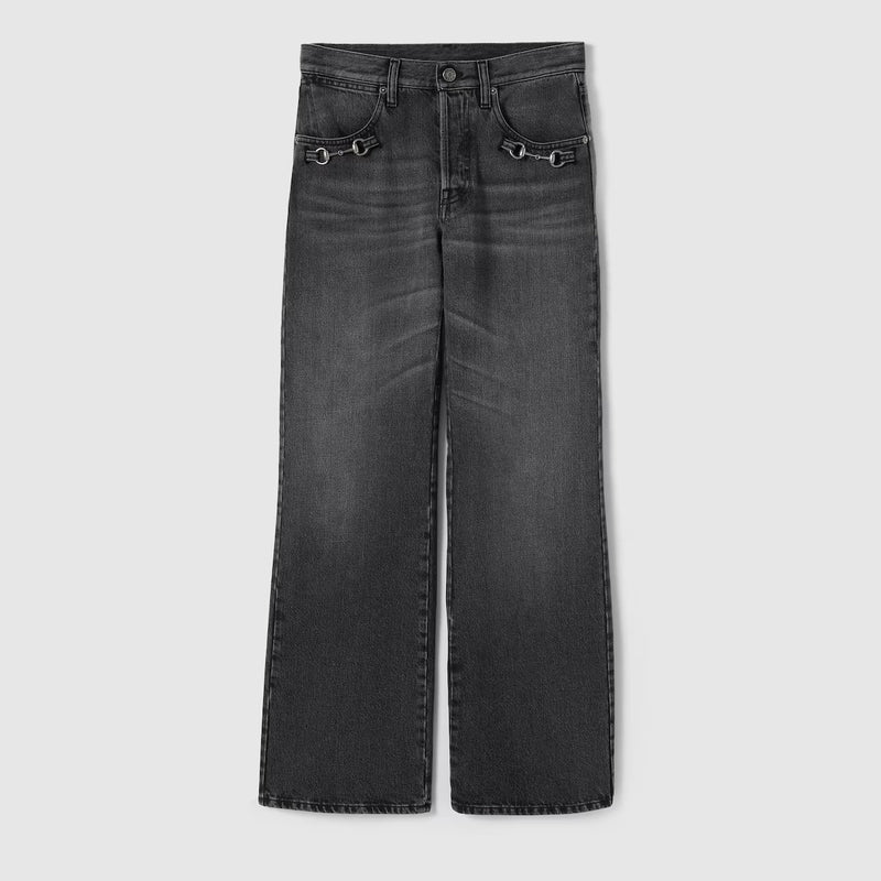 Gucci Gucci Wide Leg Jeans with Horsebit Grey - World Class Fashion