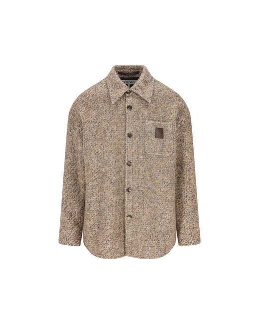 Loewe Loewe Wool and Llama Blend Overshirt Jacket Beige/Blue - World Class Fashion