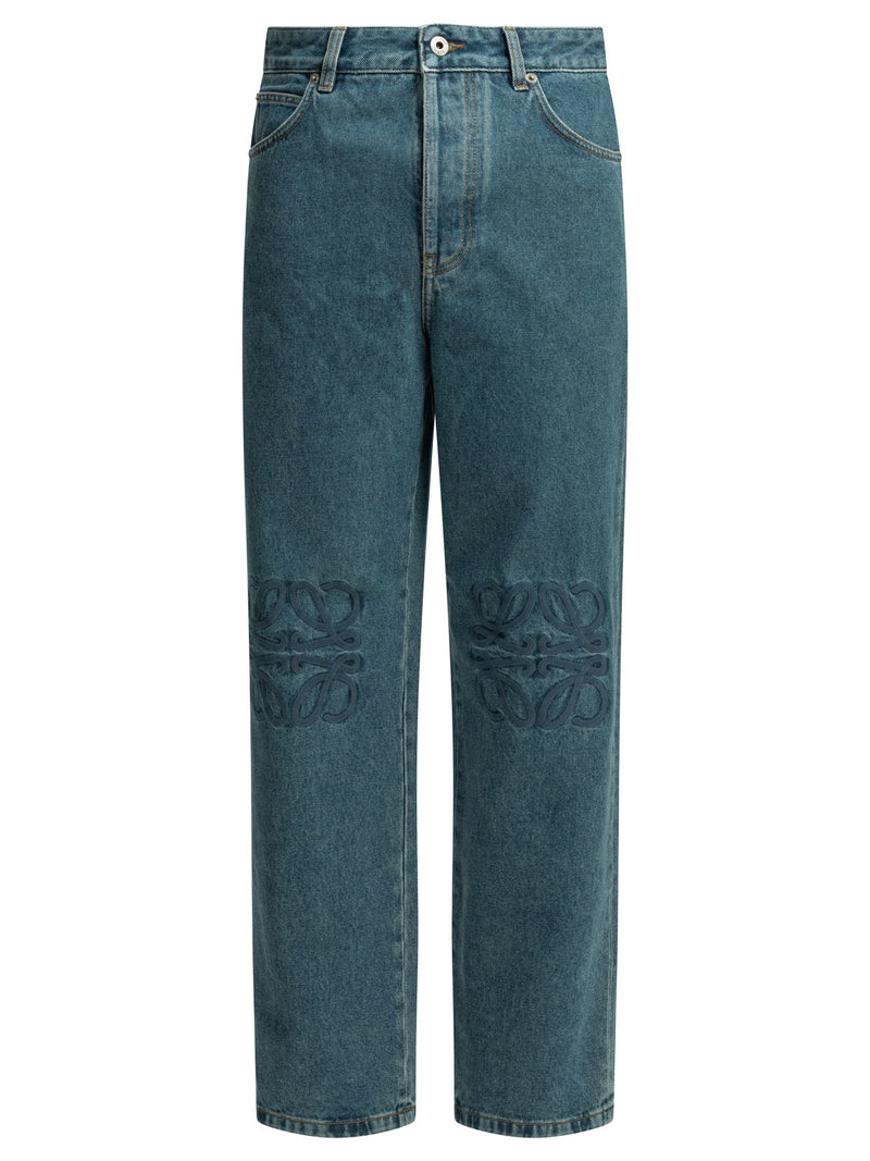Loewe Loewe Wide Leg Jeans With Anagram Blue Men - World Class Fashion