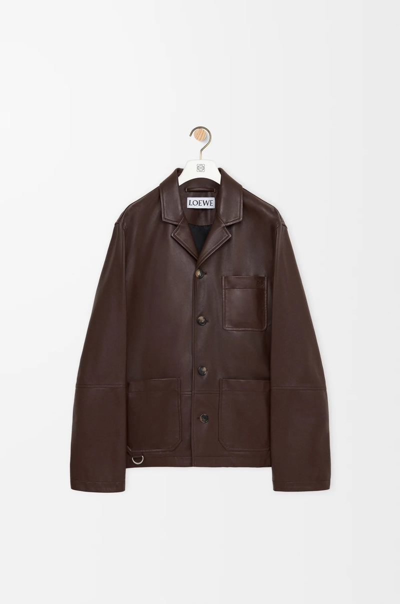 Loewe Loewe Leather Jacket Dark Chocolate - World Class Fashion