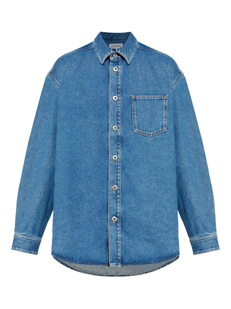 Loewe Loewe Anagram Denim Shirt Light Blue - World Class Fashion