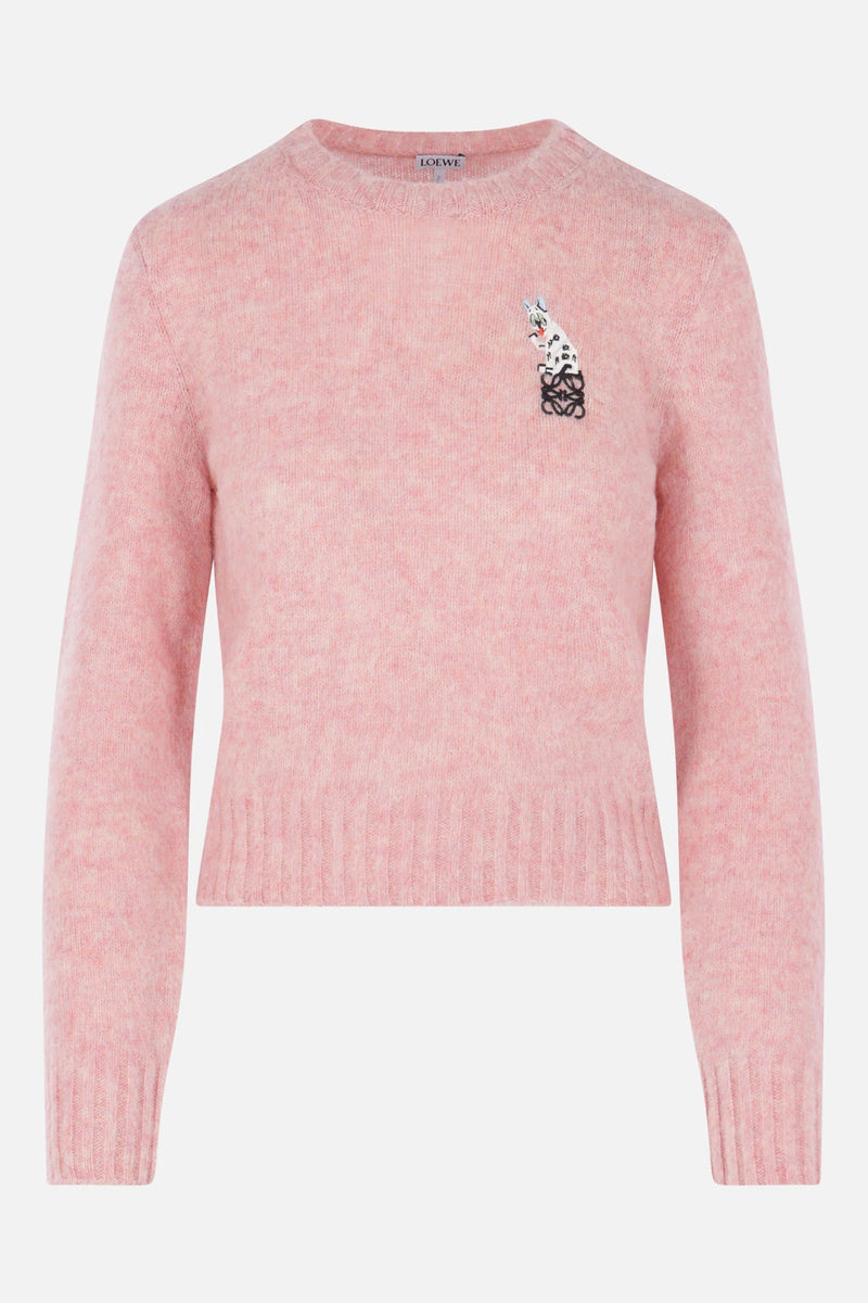Loewe Sudadera Loewe de punto de lana con cuello redondo rosa - World Class Fashion