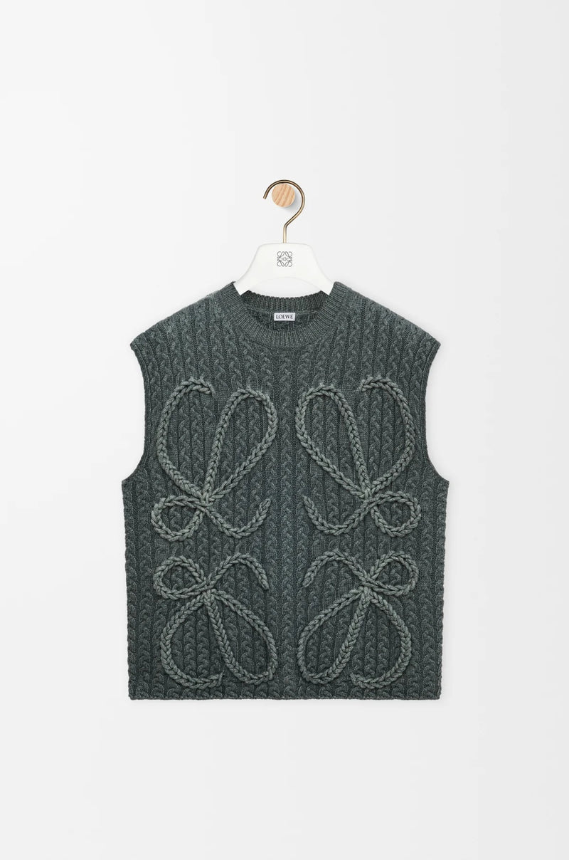 Loewe Loewe Anagram Wool Vest Khaki Green - World Class Fashion