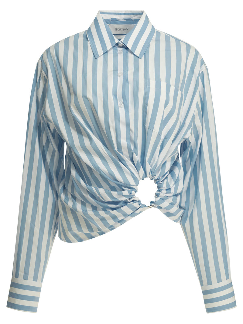 Max Mara Sportmax Max Mara Sportmax Striped Cut Out Shirt Light Blue - World Class Fashion
