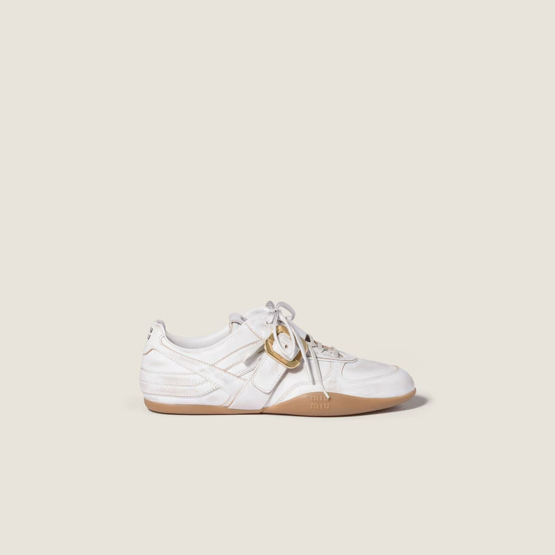 Miu Miu Miu Miu Zapatillas de cuero Gymnasium blancas - World Class Fashion