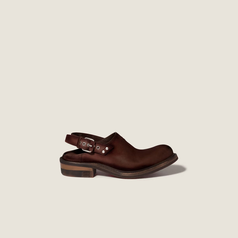 Miu Miu Miu Miu Foule Leather Sabot Brown Women - World Class Fashion