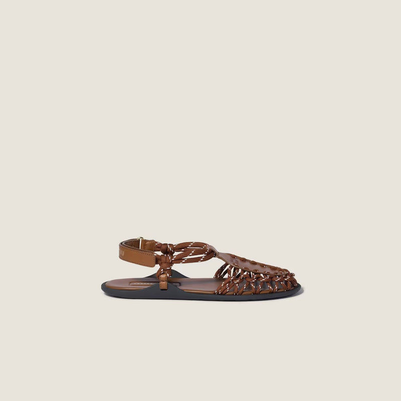 Miu Miu Miu Miu Leather and Cord Sandals Brown Women - World Class Fashion