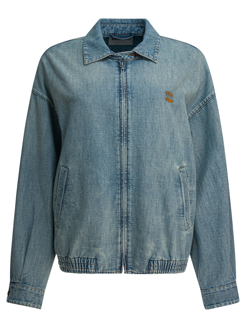 Miu Miu Chaqueta vaquera con cremallera Miu Miu azul claro - World Class Fashion