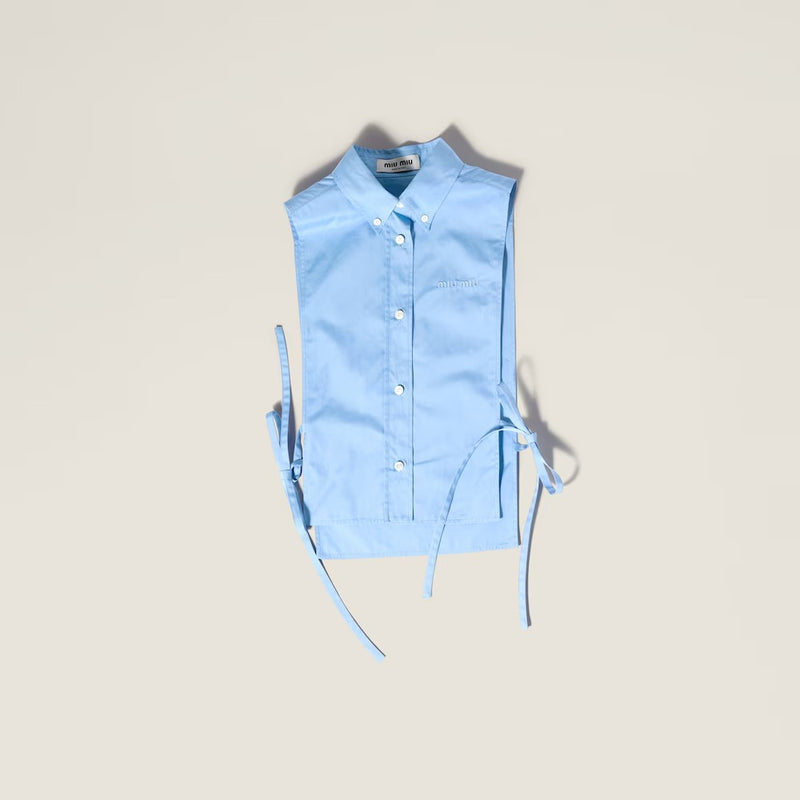 Miu Miu Miu Miu Sleeveless Cotton Shirt Light Blue - World Class Fashion