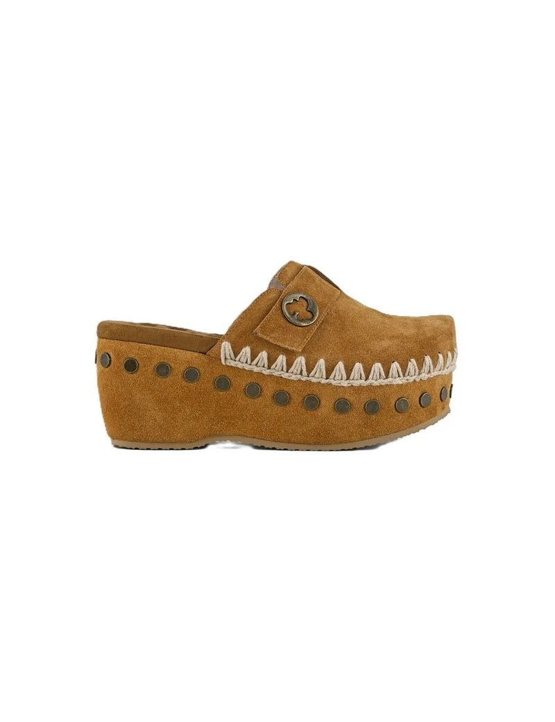 Mou Mou Suede Leather Clog Sandals Brown Women - World Class Fashion