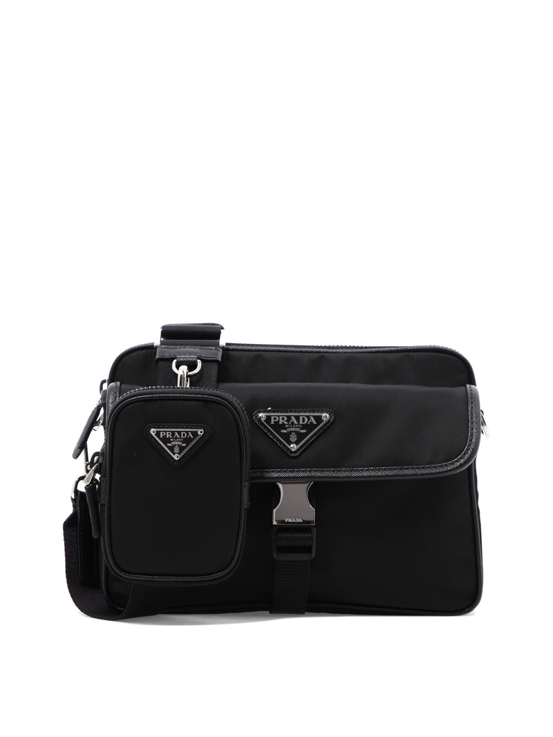 Prada Prada Re-Nylon Saffiano Leather Crossbody Bag Black - World Class Fashion