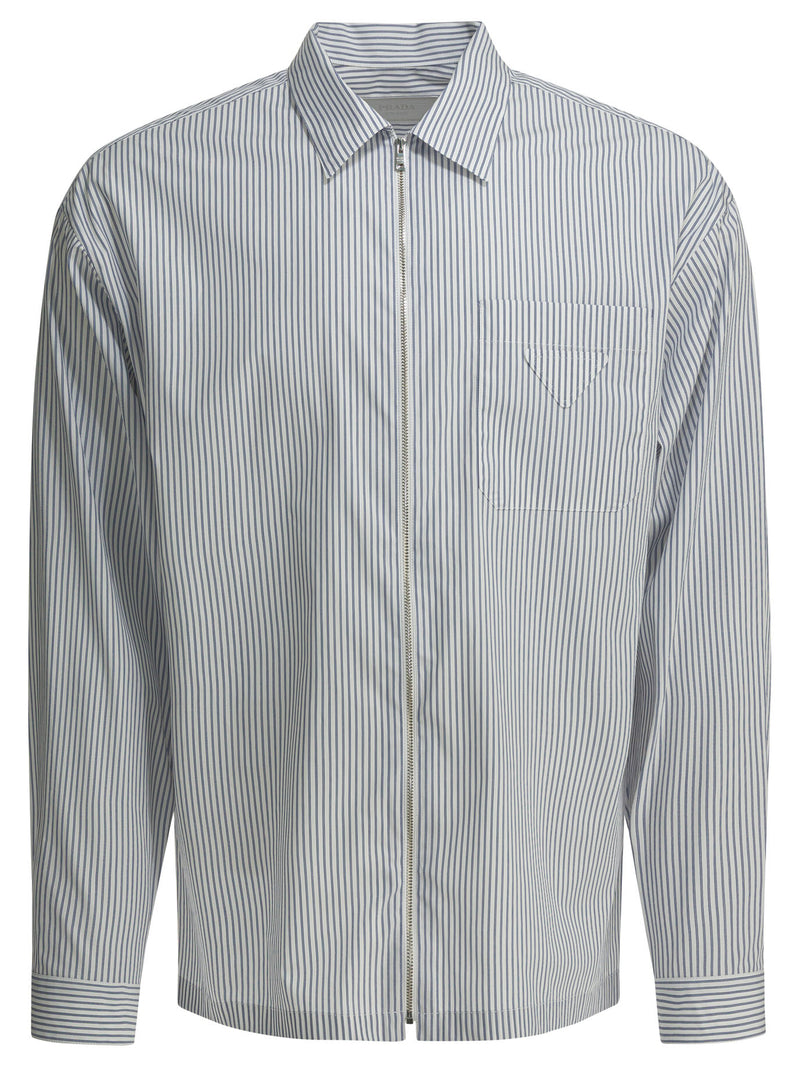 Prada Prada Zippered Cotton Shirt Blue Men - World Class Fashion