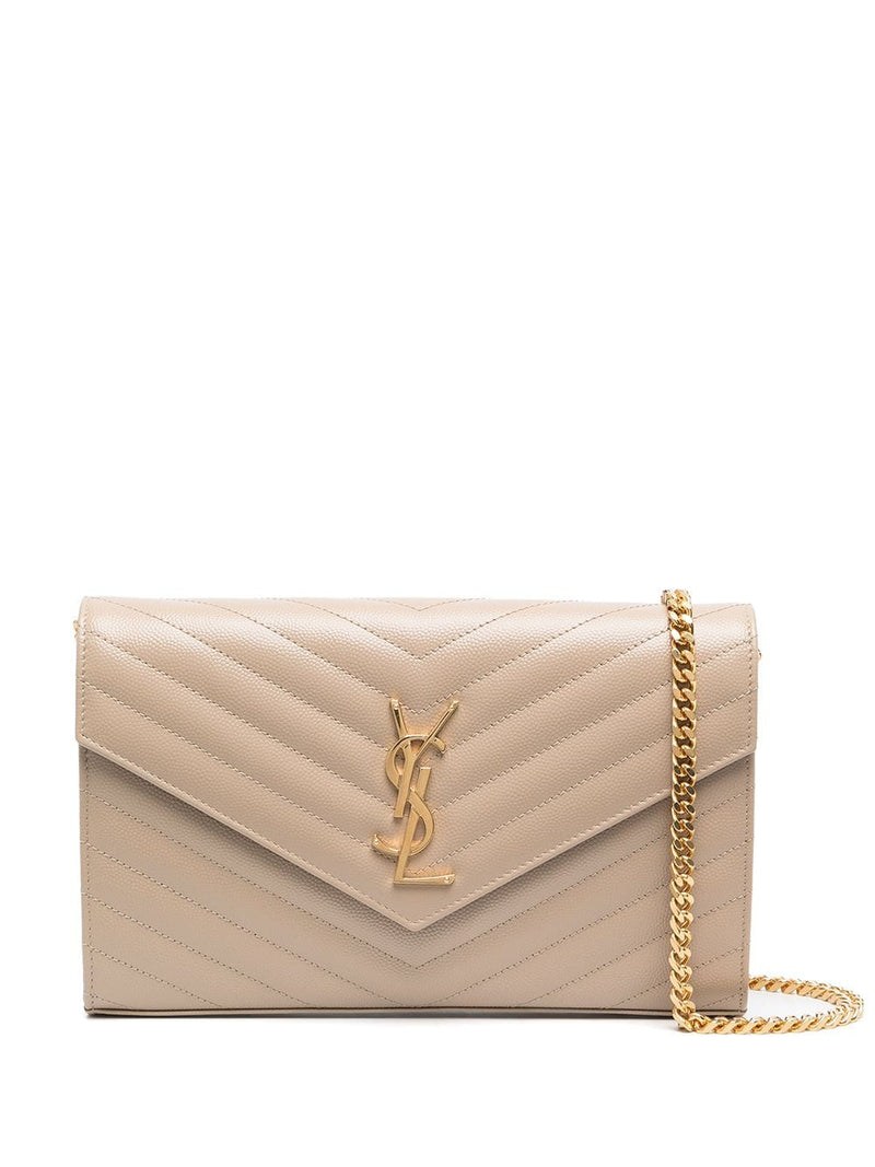 Saint Laurent Saint Laurent Cassandre Small Pouch With Chain Beige - World Class Fashion