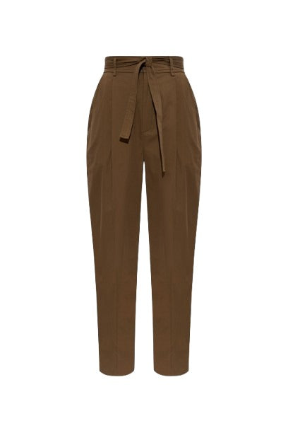 Saint Laurent Saint Laurent High Waisted Belted Pants Brown Cotton - World Class Fashion