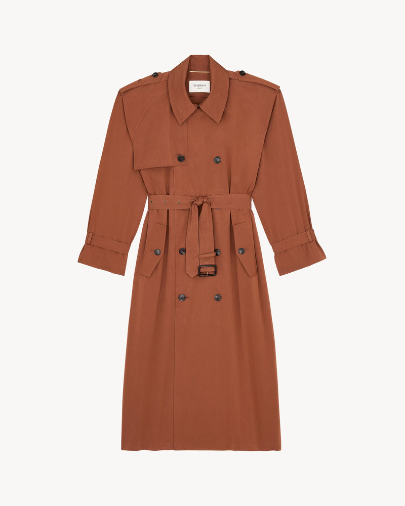 Saint Laurent Saint Laurent Silk And Cotton Trench Coat Brown - World Class Fashion