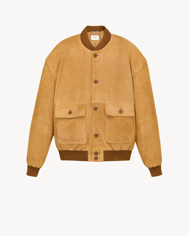 Saint Laurent Saint Laurent Suede Leather Bomber Jacket Brown - World Class Fashion
