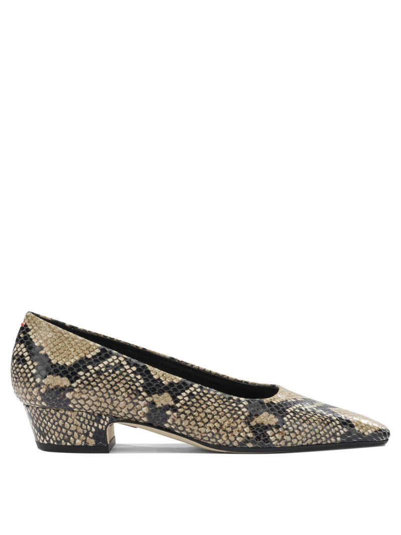 Aeyde Zapatos de salón Aeyde Rory de piel de becerro con estampado de serpiente, color marrón - World Class Fashion