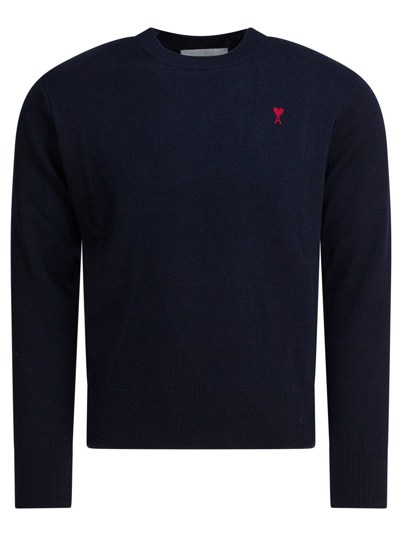 AMI Paris AMI Paris Jersey de Lana Cuello Redondo Azul Hombre - World Class Fashion