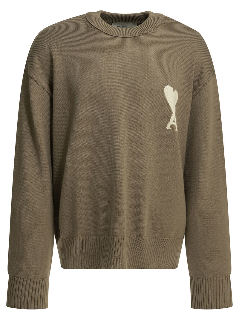 AMI Paris Jersey de cuello redondo de mezcla de lana AMI Paris beige - World Class Fashion