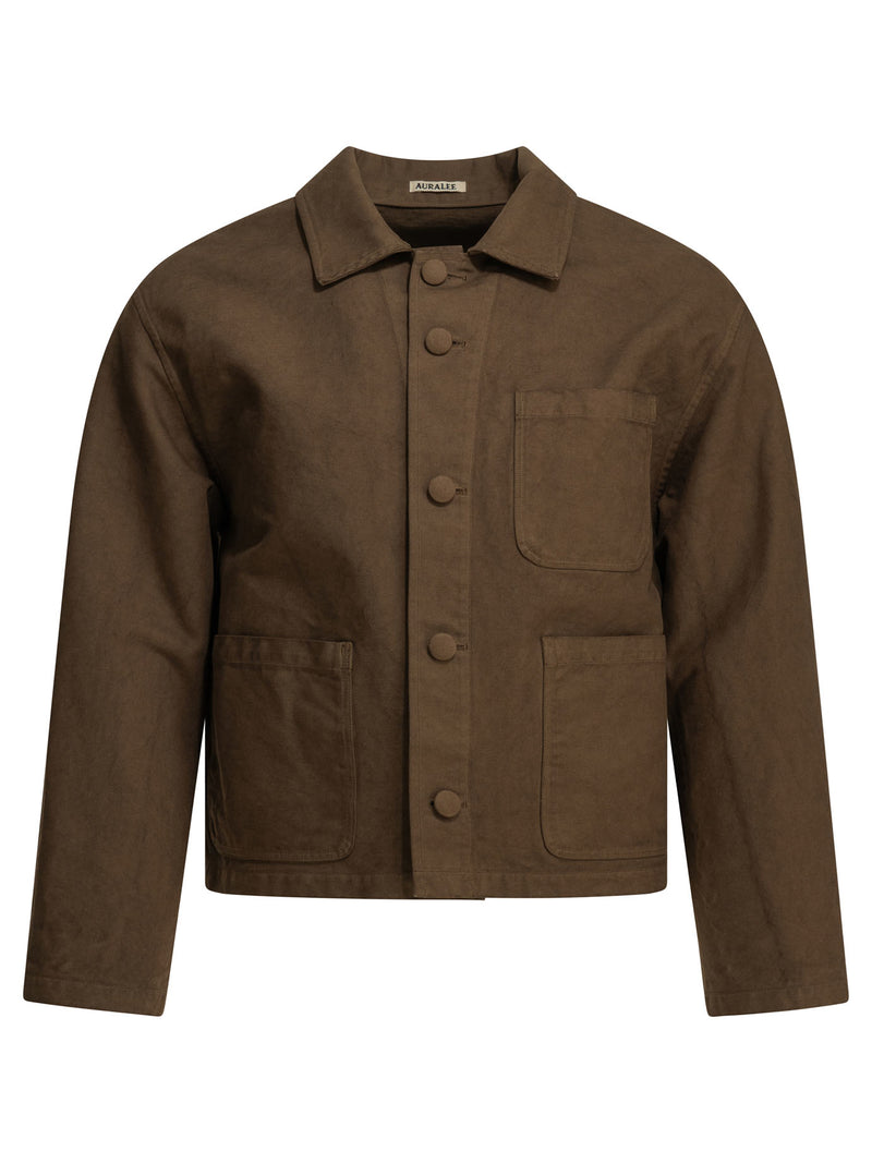Auralee Auralee Cotton Overshirt Jacket Dark Brown Men - World Class Fashion