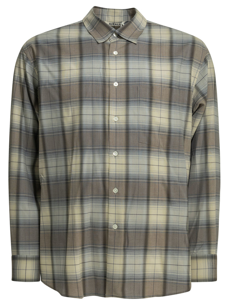 Auralee Auralee Casual Wool Shirt Blue Gray Check - World Class Fashion