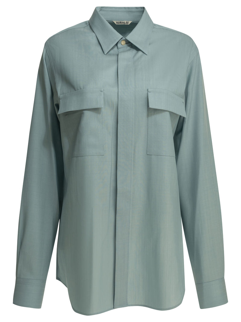 Auralee Chaqueta sobrecamisa de lana Auralee Azul claro para mujer - World Class Fashion