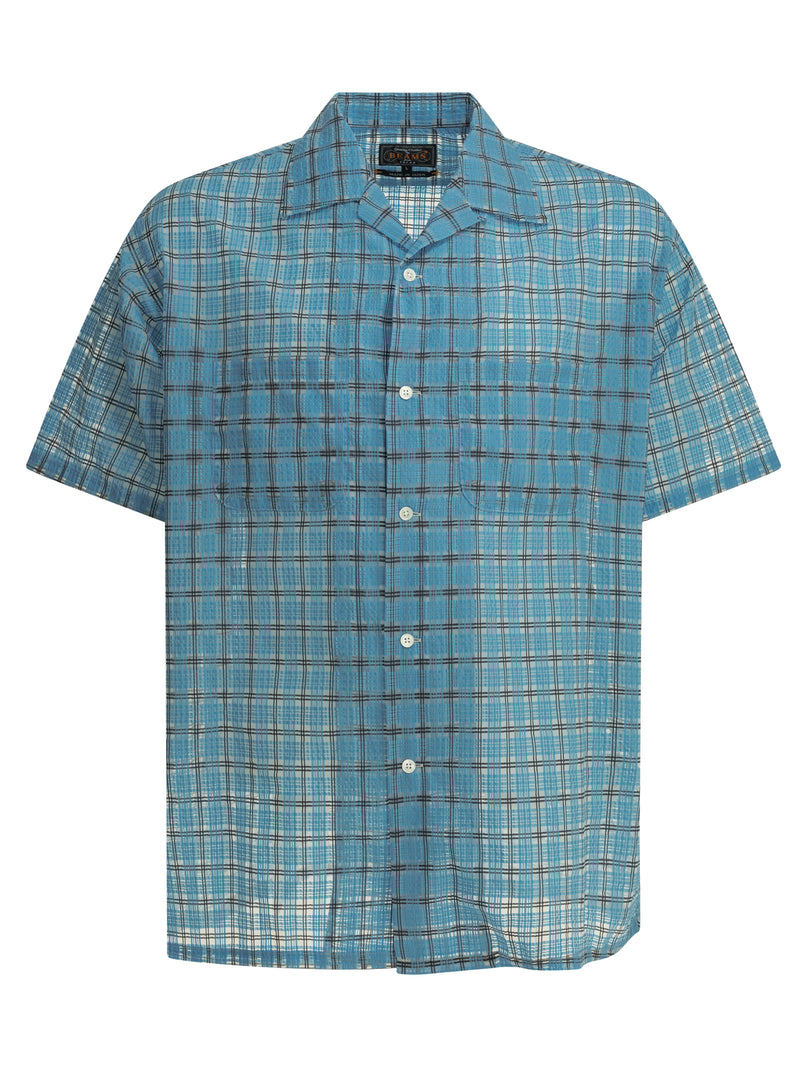Beams Plus Beams Plus Open Collar Nylon Airy Plaid Shirt Light Blue - World Class Fashion