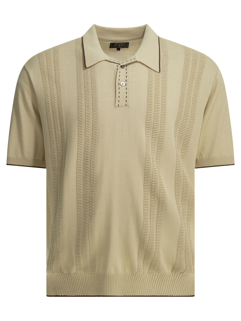 Beams Plus Beams Plus Textured Knit Button-down Polo Shirt Beige - World Class Fashion