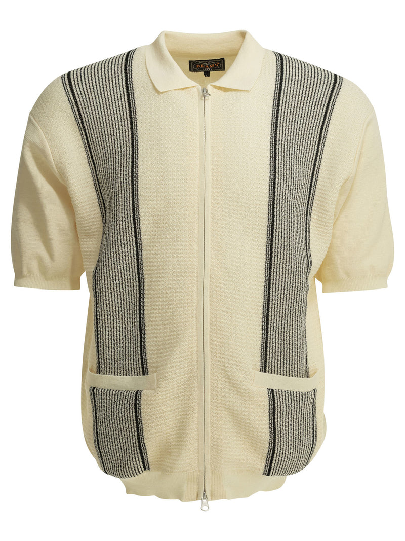 Beams Plus Beams Plus Textured Knit Zipper Polo Shirt White - World Class Fashion