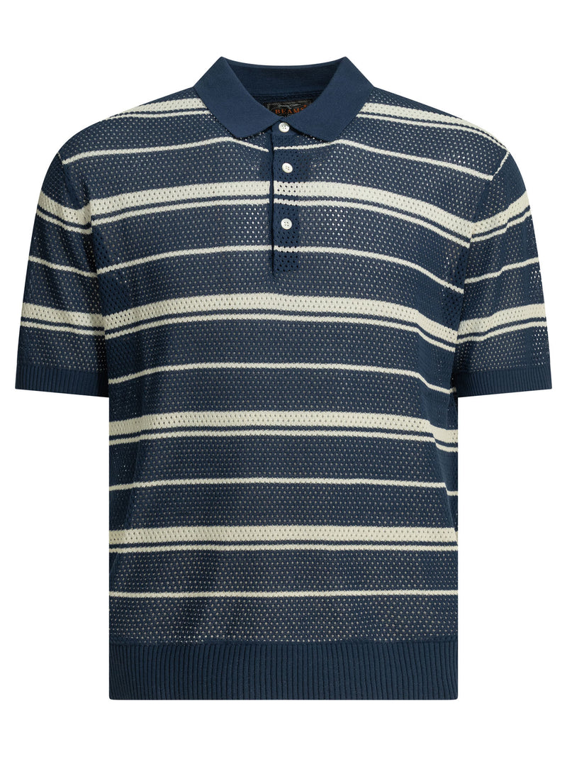 Beams Plus Beams Plus Striped Button-down Polo Shirt Blue - World Class Fashion