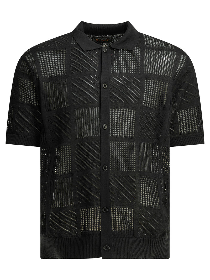 Beams Plus Beams Plus Textured Knit Button-down Polo Shirt Black - World Class Fashion