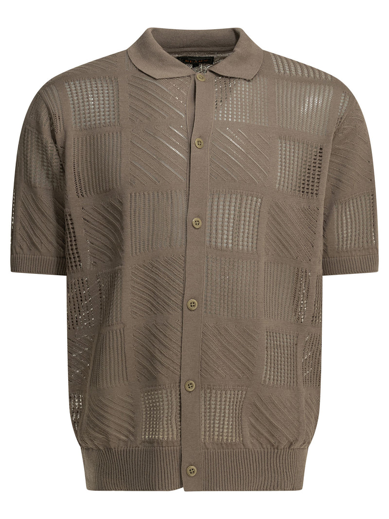 Beams Plus Beams Plus Textured Knit Polo Shirt Brown - World Class Fashion