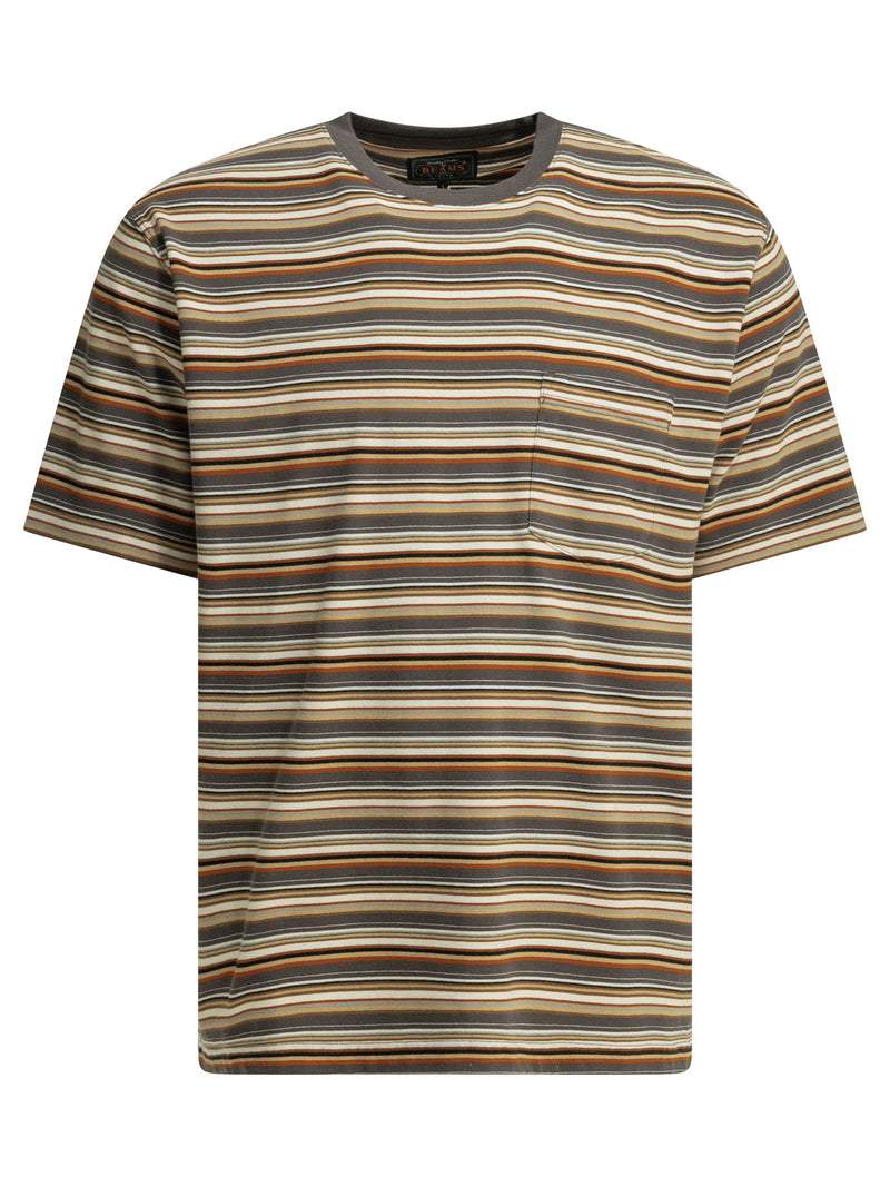 Beams Plus Beams Plus Camiseta de cuello redondo a rayas Marrón - World Class Fashion